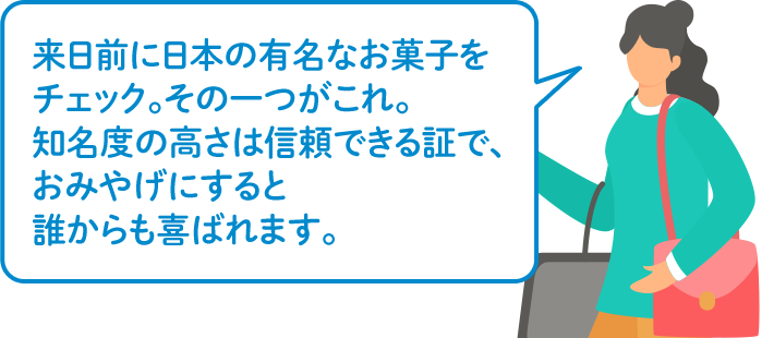 来日前に日本の有名なお菓子をチェック。その一つがこれ。知名度の高さは信頼できる証で、おみやげにすると誰からも喜ばれます。