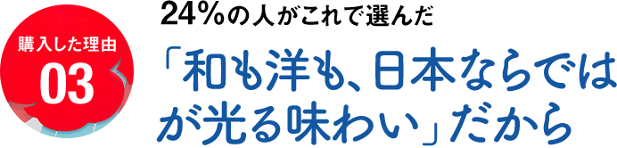 購入した理由03 24％の人がこれで選んだ「和も洋も、日本ならではが光る味わい」だから